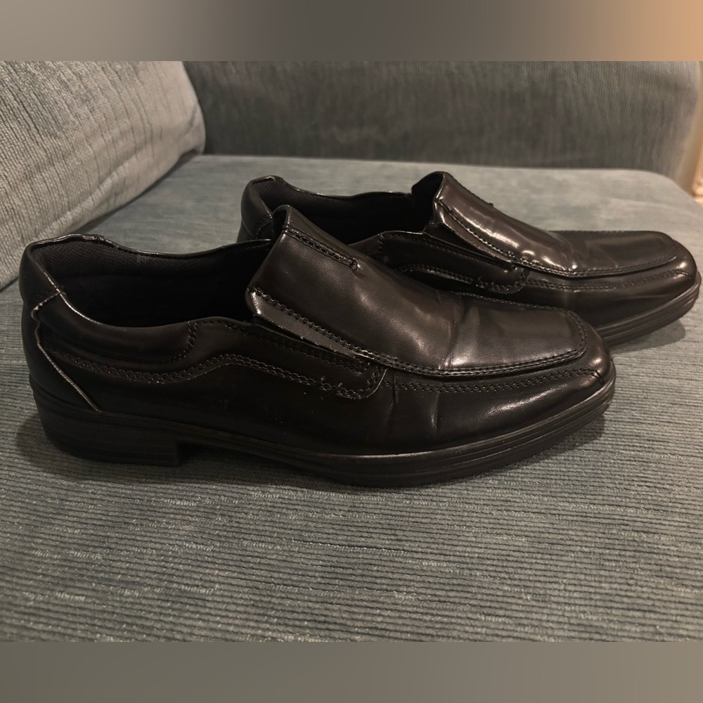 Youth Black Leather Slip-On Shoes